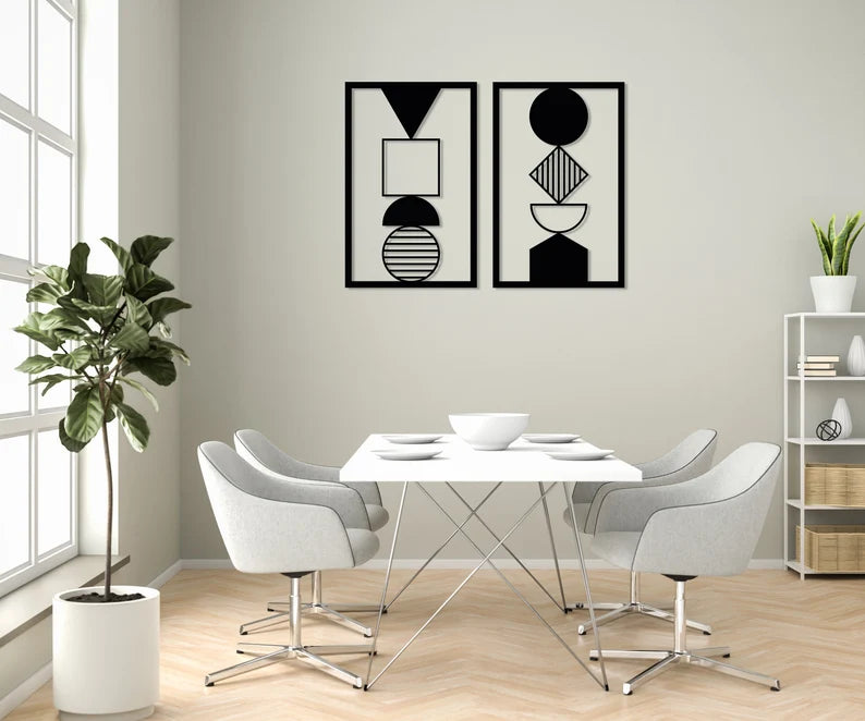 Anasay Modern Metal Wall Art – Set of 2 Geometric Abstract Line Designs for Home & Office