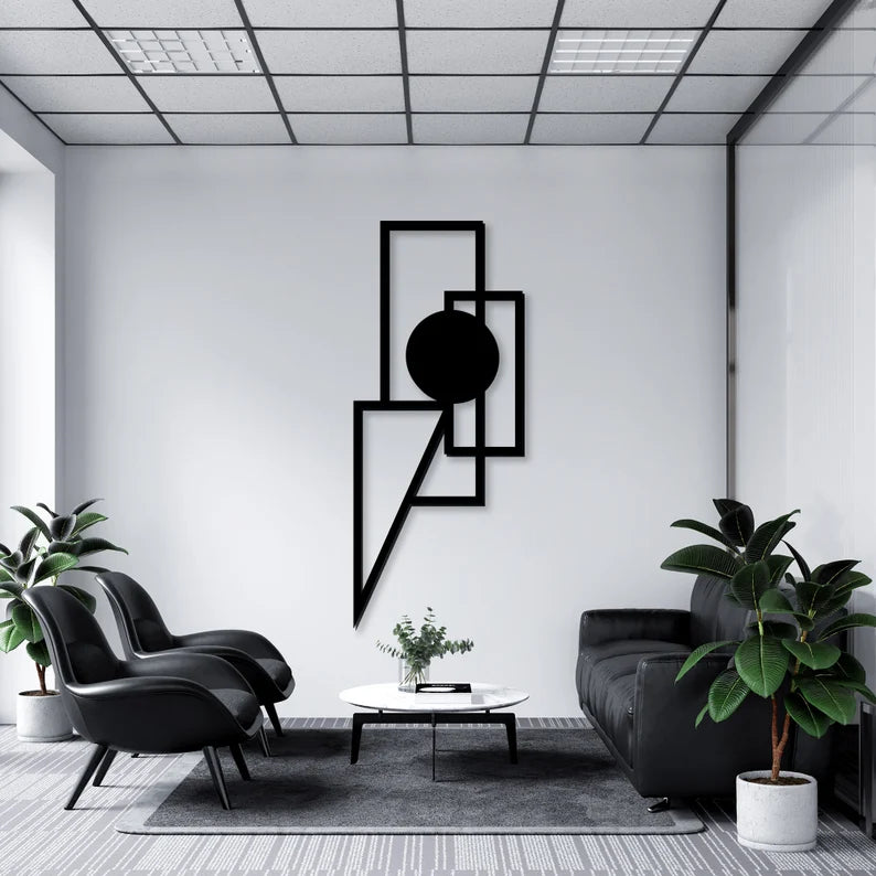 Anasay Minimalist Geometric Metal Wall Art – Modern Black Abstract Sculpture for Living Room or Office