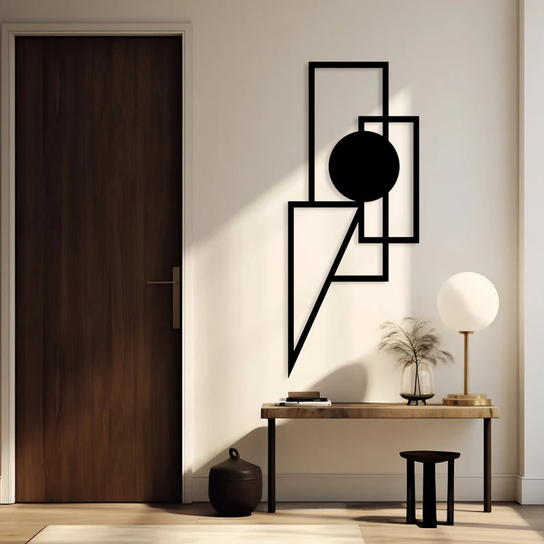Anasay Minimalist Geometric Metal Wall Art – Modern Black Abstract Sculpture for Living Room or Office
