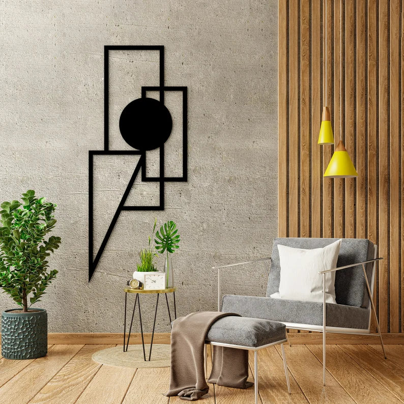 Anasay Minimalist Geometric Metal Wall Art – Modern Black Abstract Sculpture for Living Room or Office