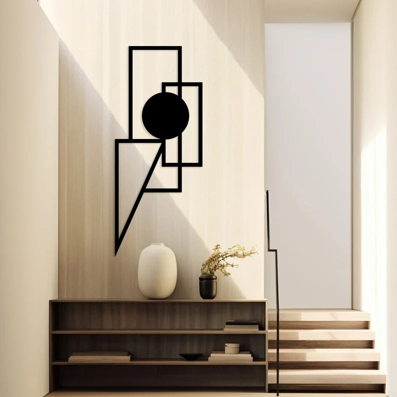 Anasay Minimalist Geometric Metal Wall Art – Modern Black Abstract Sculpture for Living Room or Office