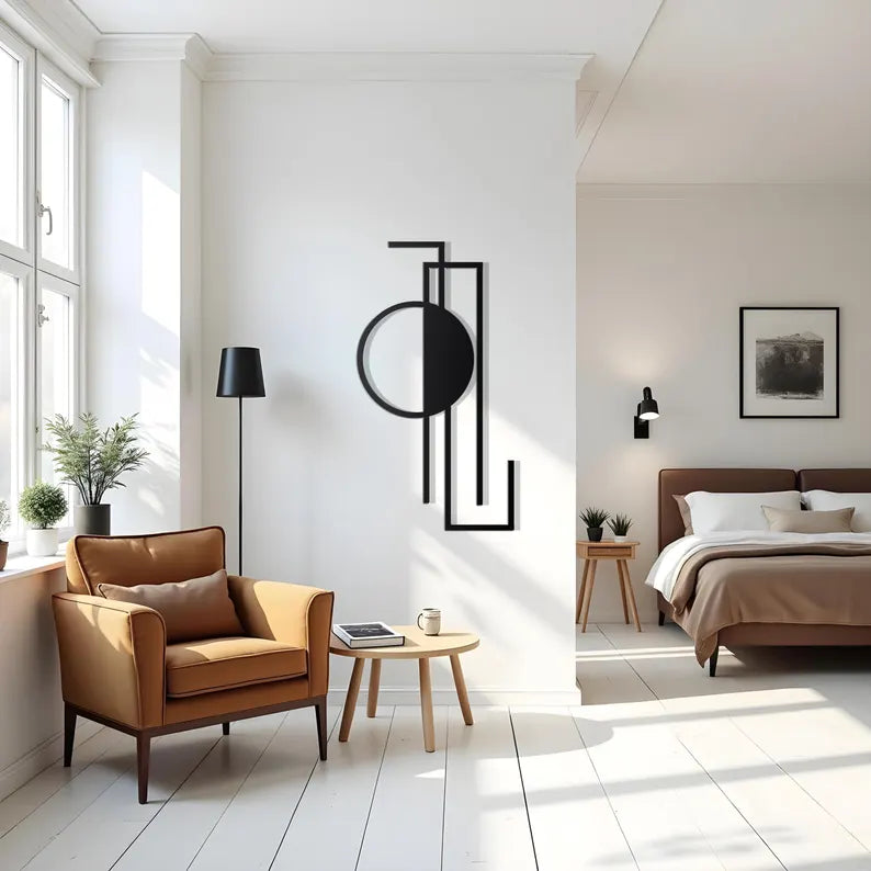 Anasay Vertical Geometric Metal Wall Art – Modern Black Abstract Decor for Contemporary Homes