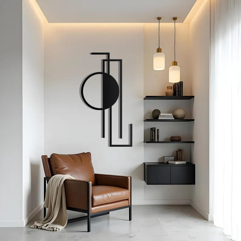 Anasay Vertical Geometric Metal Wall Art – Modern Black Abstract Decor for Contemporary Homes