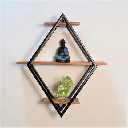 Anasay decorwithvastu Square Wood and Metal Floating Wall Shelf for Living Room, Bedroom, Office Wooden, Iron Wall Shelf