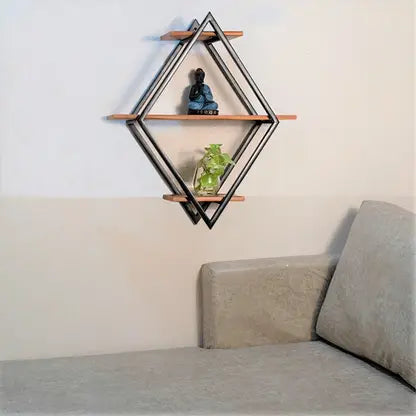 Anasay decorwithvastu Square Wood and Metal Floating Wall Shelf for Living Room, Bedroom, Office Wooden, Iron Wall Shelf