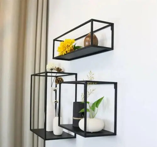Anasay Lifestyle Modern Wall Mount Storage Shelf CD Media Storage Rack Metal 3 Set Cube