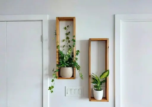 Anasay Rustic Wall-Mounted Wooden Plant Shelves for Home Decor – Indoor Hanging Display Solid Wood with Natural Finish Set of 2