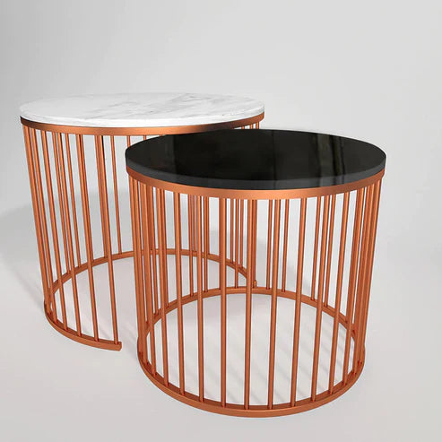 Anasay Black & White Marble-Finish Wooden Top Nesting Table (Set of 2)
