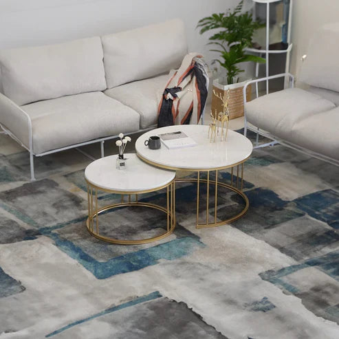 Anasay Tethered Marble-Finish Wooden Top Coffee Table Set of 2
