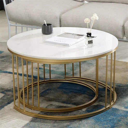 Anasay Tethered Marble-Finish Wooden Top Coffee Table Set of 2