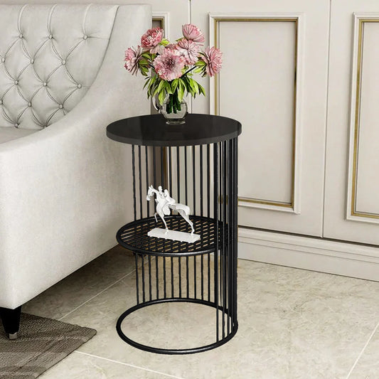 Designer Art Classic Black Marble Finish Wooden Top Finish Coffee Round Side Table