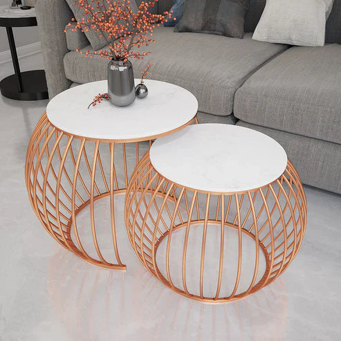 Anasay Ornate Copper Marble-Finish Wooden Top Coffee Table Set of 2