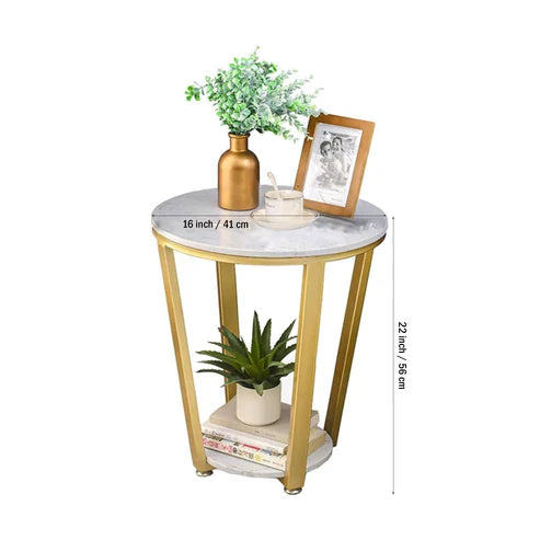 Anasay Premium Golden Tapered Coffee Table Marble Finish Wooden Top