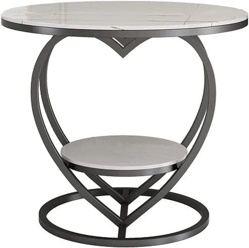 Anasay Premium Modern Heart Shaped Side Table with White Marble Finishing Wooden Top & Black Metal Frame