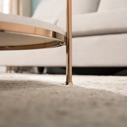 Anasay Copper-Toned Marble-Finish. Wooden Top Round Coffee Table with Golden Edge