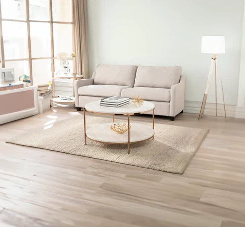 Anasay Copper-Toned Marble-Finish. Wooden Top Round Coffee Table with Golden Edge