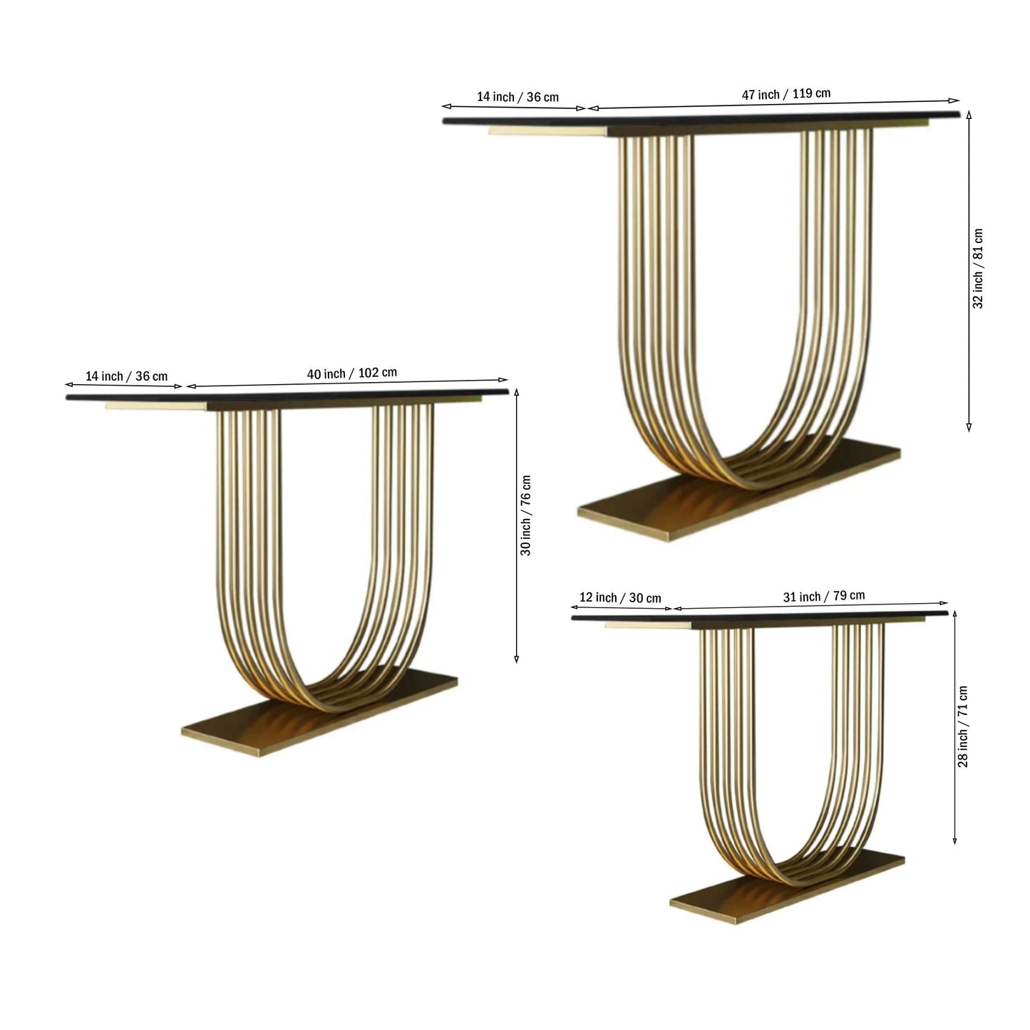 ANASAY U-Shape Black Marble Golden Console Table