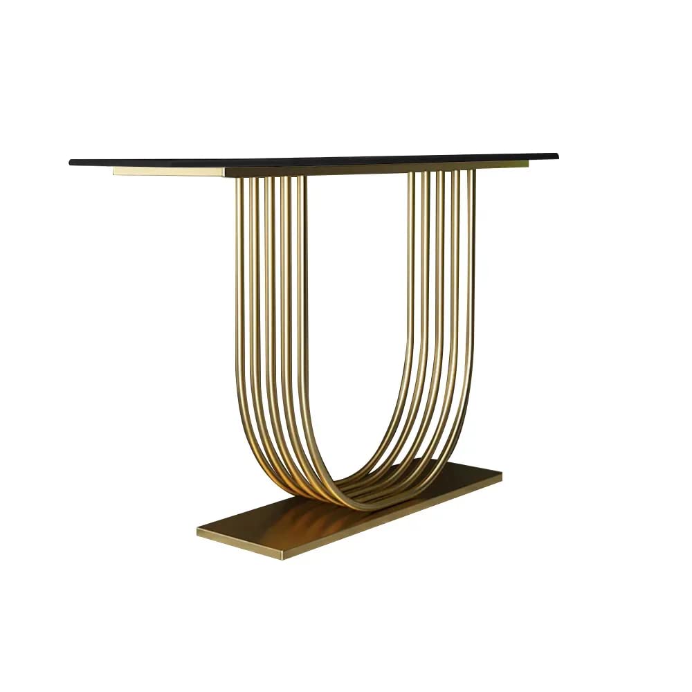 ANASAY U-Shape Black Marble Golden Console Table
