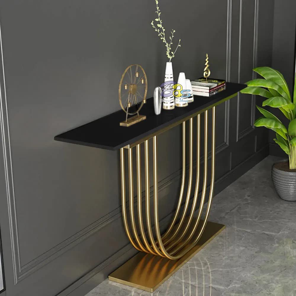 ANASAY U-Shape Black Marble Golden Console Table
