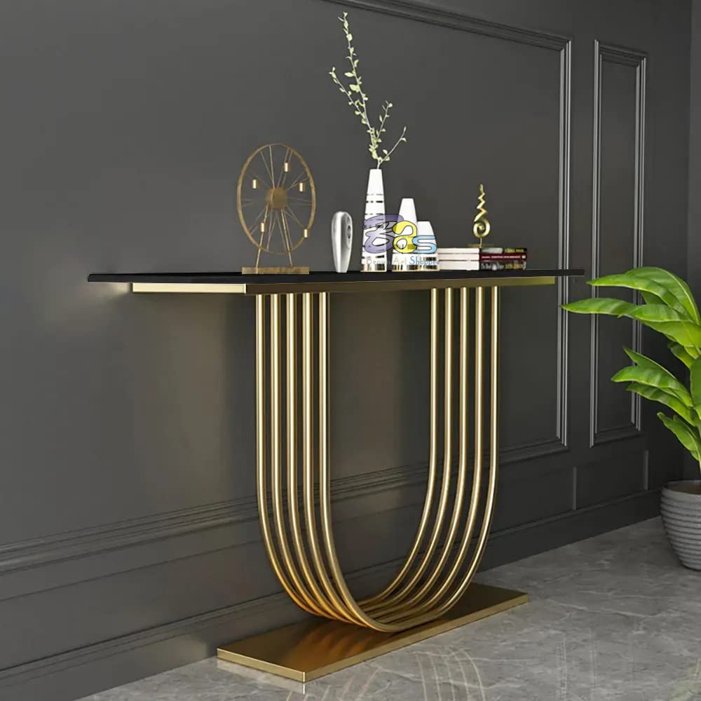 ANASAY U-Shape Black Marble Golden Console Table