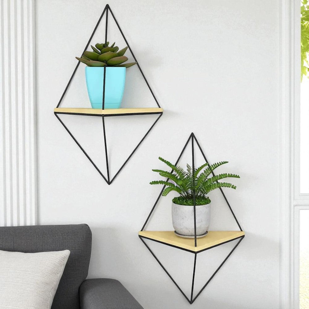 Anasay Designer Diamond Shape Iron Wall Shelves Set of 2