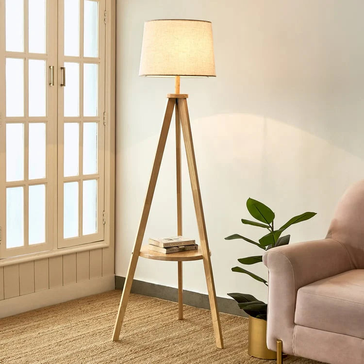 Wooden Floor Lamp with Storage Shelf