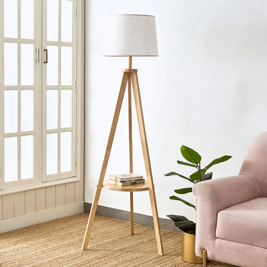 Wooden Floor Lamp with Storage Shelf
