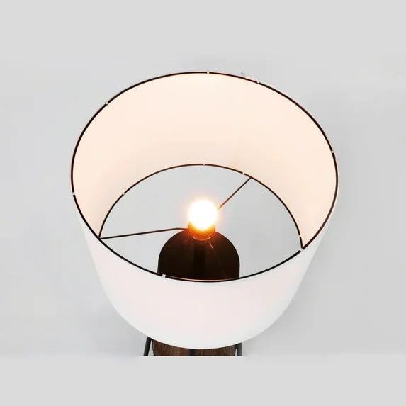 Anasay Mid-Century Matte Black Floor Lamp with Wooden Shelves