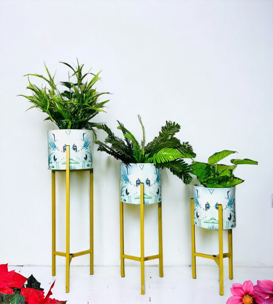 Modern Metal Floor Flower Stands Planter Stand with Planter Pot -Set of 3 Enamel) 03