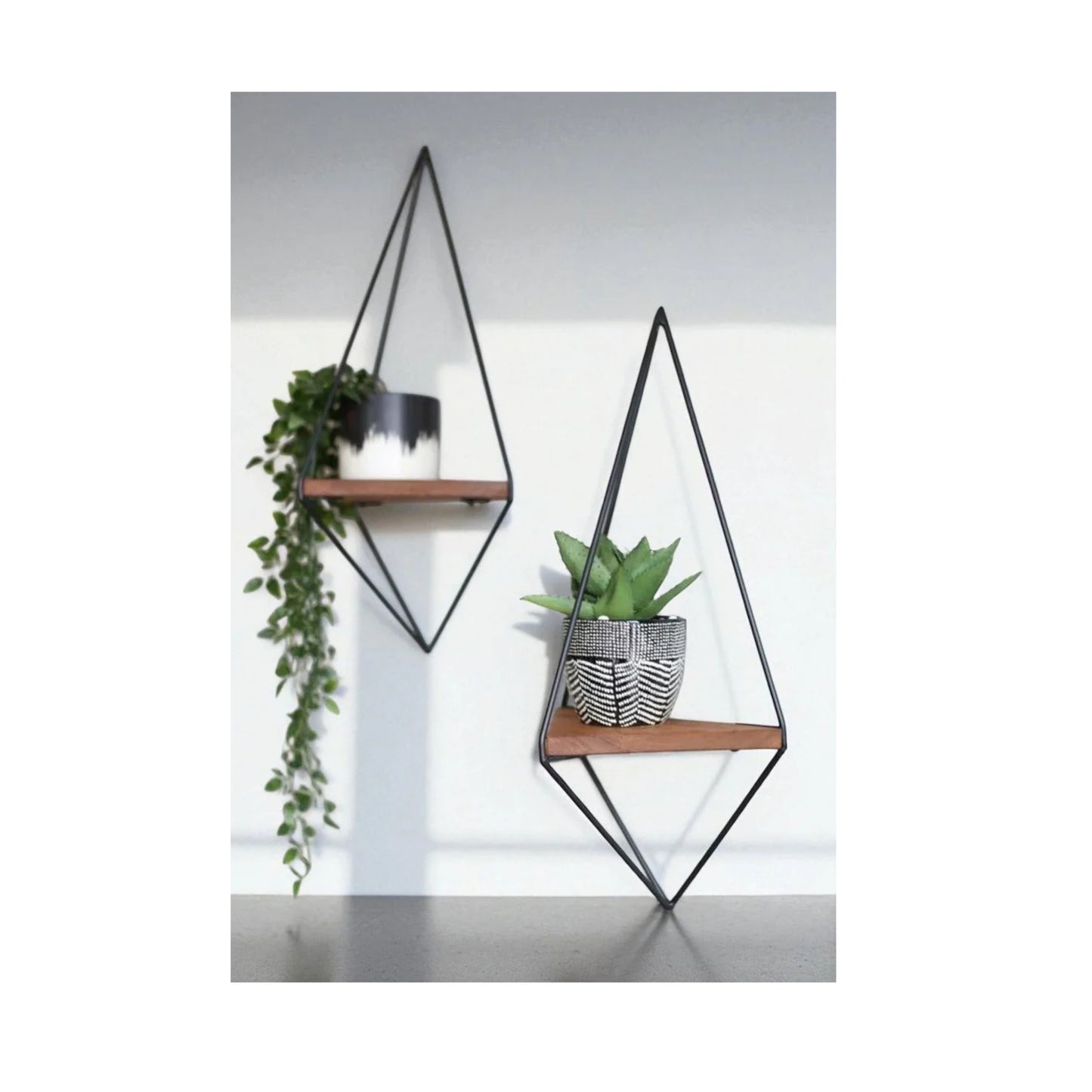 Anasay Black MS Grista Triangular Decorative Metal Wall Shelf (Set of 2)