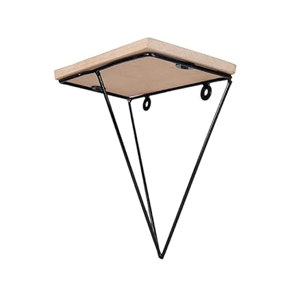 Anasay Modern Floating Wall Shelf with Metal Triangle Bracket, 8 x 8 inches, Wood and Black Metal (Black)