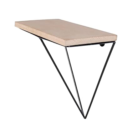 Anasay Modern Floating Wall Shelf with Metal Triangle Bracket, 8 x 8 inches, Wood and Black Metal (Black)