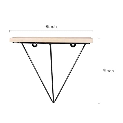 Anasay Modern Floating Wall Shelf with Metal Triangle Bracket, 8 x 8 inches, Wood and Black Metal (Black)