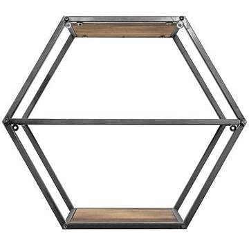 Anasay Hexagon Wood & Black Metal Floating Shelves