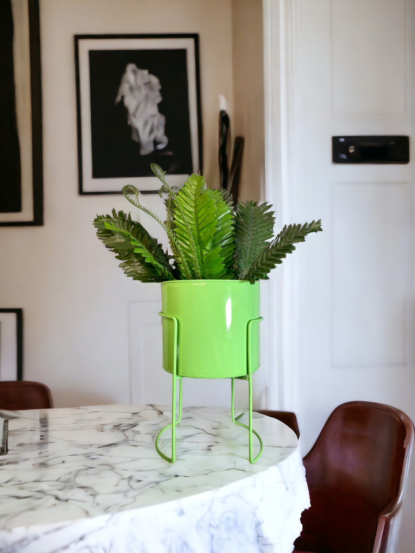Modern Metal Flower Stands Planter Stand with Planter Pot Green Color