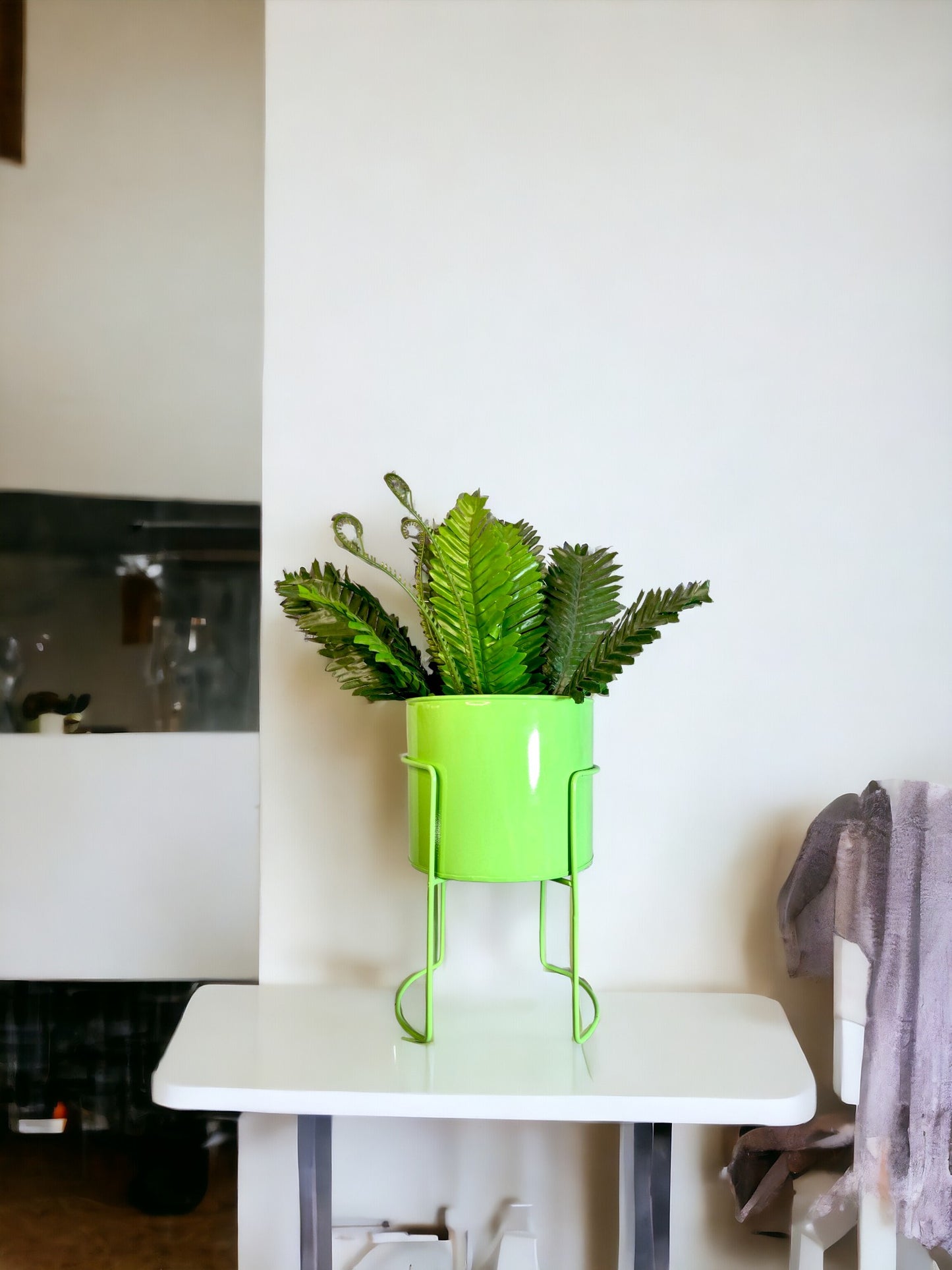 Modern Metal Flower Stands Planter Stand with Planter Pot Green Color