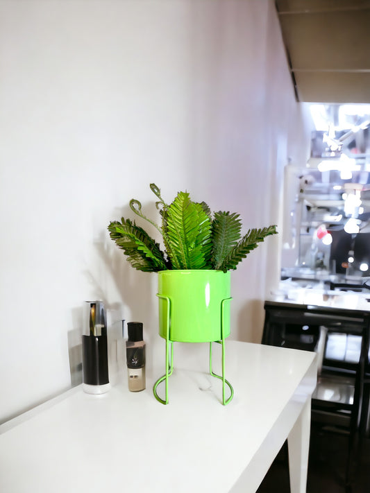 Modern Metal Flower Stands Planter Stand with Planter Pot Green Color