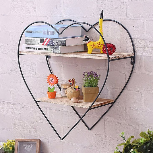 Anasay Style Living Room Wall Hanging, Iron Shelf, Solid Wood Shelves Partition Wall Round Floating Display Stand