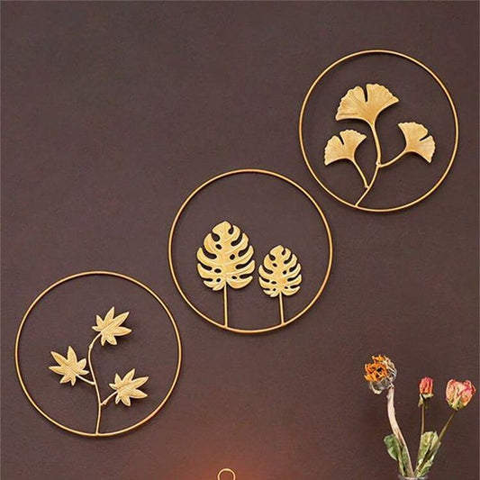 Anasay Golden Leaf Metal Wall Decor – Framed Metal Wall Sculpture for Living Room, Office