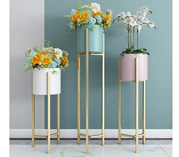 Modern Metal Floor Flower Stands Planter Stand with Planter Pot -Set of 3)