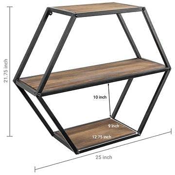 Anasay Hexagon Wood & Black Metal Floating Shelves