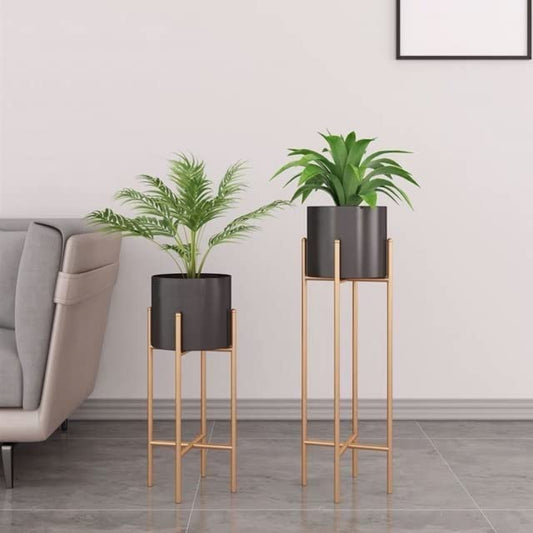 Modern Metal Floor Flower Stands Planter Stand with Planter Pot -Set of 2) 01