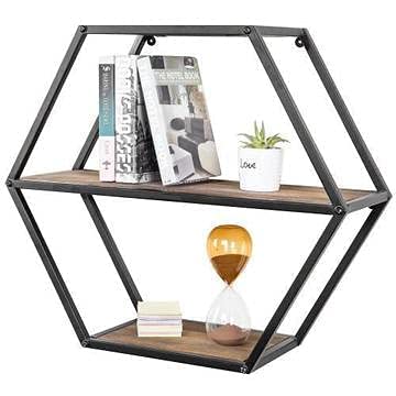 Anasay Hexagon Wood & Black Metal Floating Shelves