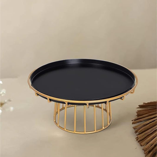 Modern Round Cake Stand, Black & Gold, Metal Dessert Display for Party & Wedding Decoration