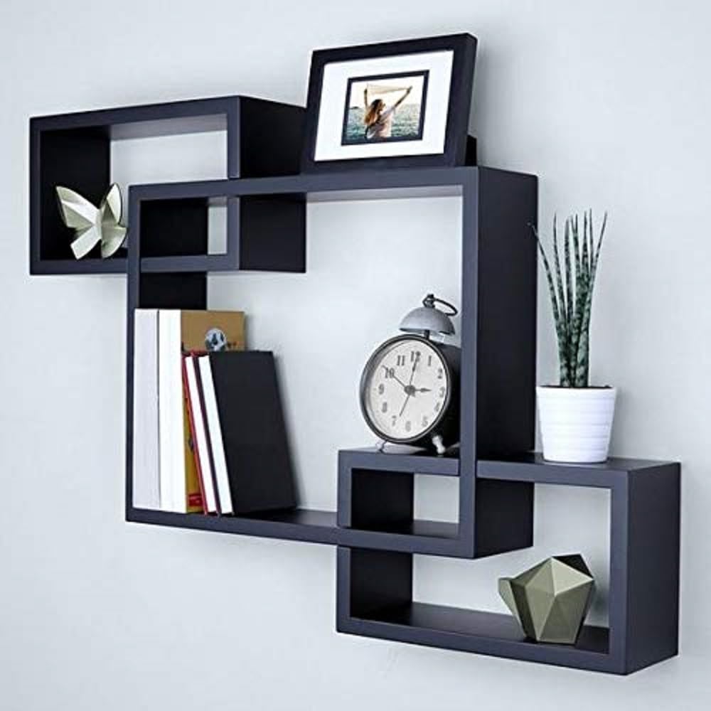 Anasay Decorative Wall Shelf for Living Room Set of 3 (Black)