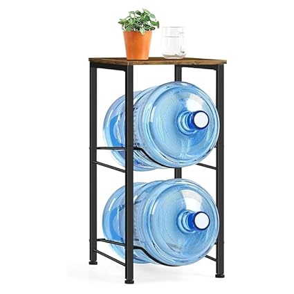 Anasay Water Bottle Storage Rack, 2-Tier Metal Stand with Wood Top, Holds Two 20L Bottles, Black