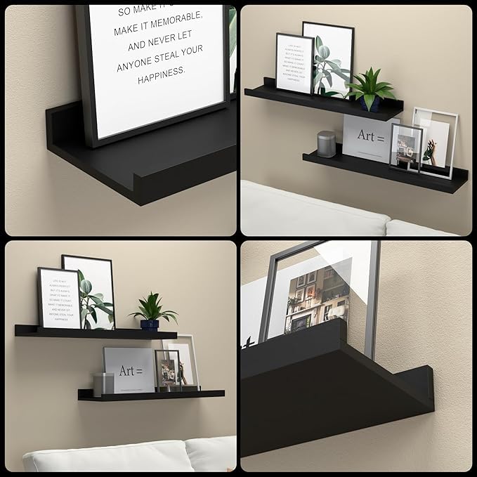 Anasay Long Floating Shelves Wall Mounted, 2 Set Modern Wall Shelf for Bedroom,Black