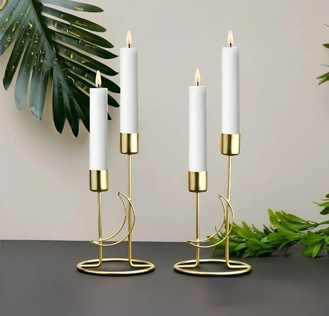 “Anasay Luxury Golden Metal Candle Holder Stand – Moon Design Taper Holders for Home & Event Décor (Set of 2)”