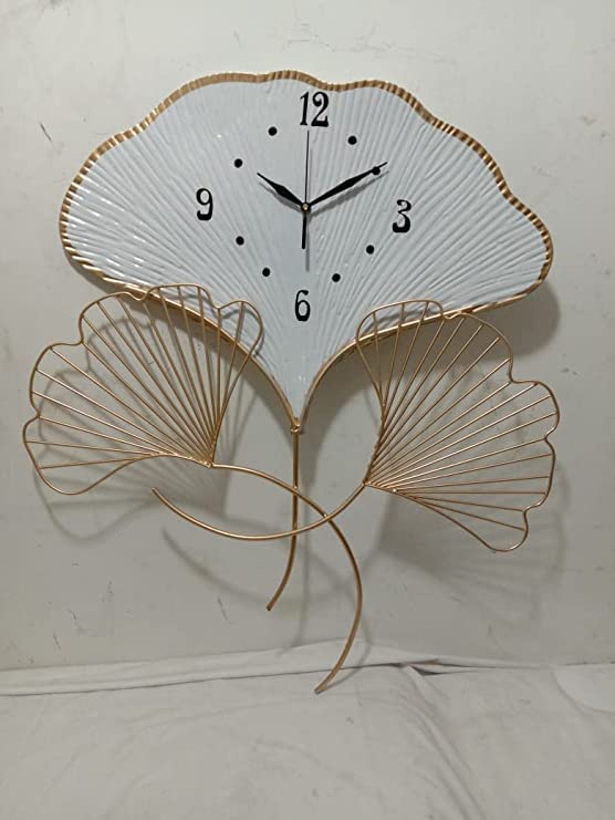 Infinity Lines Int 3D Leaf Petel Shaped Decorative Metal Wall Analogue Clock Watch For Living Room, Bedroom, White