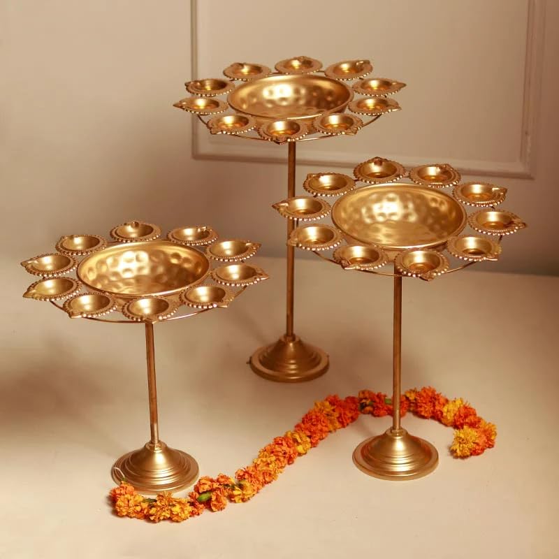 Diya Urli Bowl Stand for Home Decor (Pack of 3- Gold)